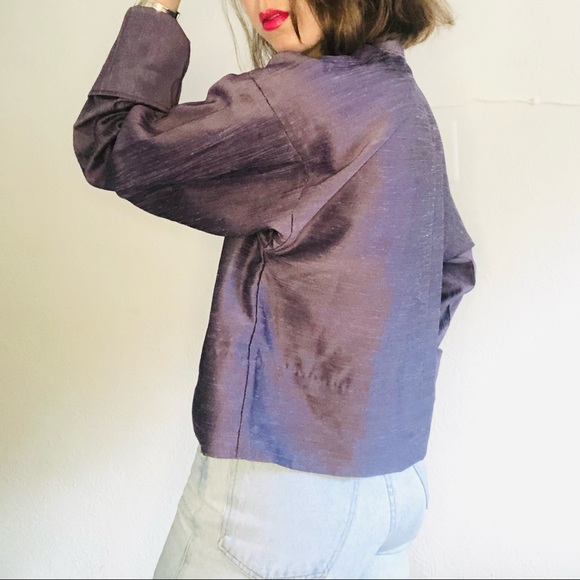 90s VTG Purple Iridescent Cropped Kimono Jacket - Picture 5 of 7